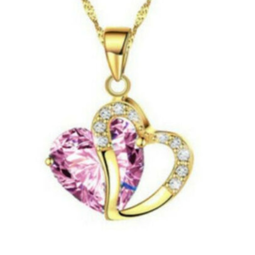 Pink Heart Necklace with Rhinestones NWT-